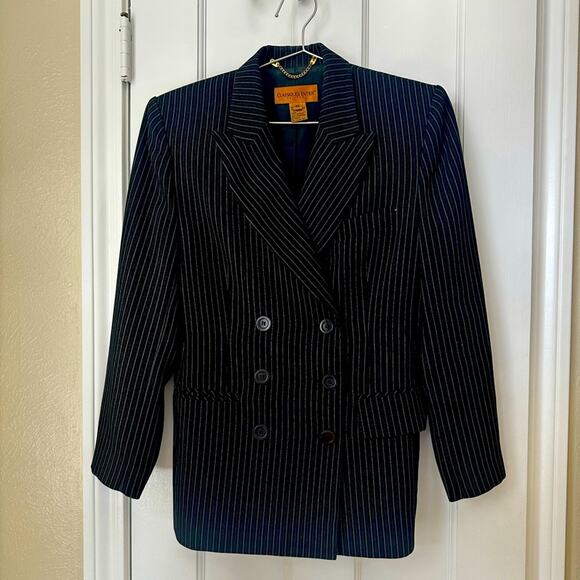 Vintage Classiques Entier Charcoal Pin Stripe Double Breasted Blazer, Size 4P - Picture 3 of 8